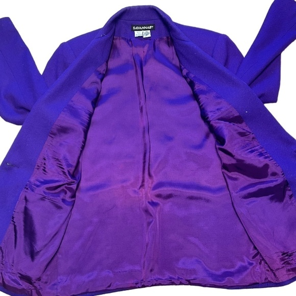 VINTAGE 100% PURE WOOL VIOLET LINED PURPLE 1-BUTTON BLAZER by SAVANNAH, SIZE 10 - Picture 2 of 6